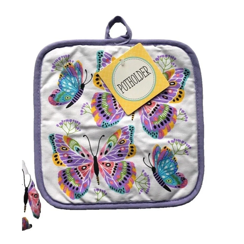 Spring Butterflies Butterfly Cotton 2-Piece Potholder Oven Mitt Set Colorful